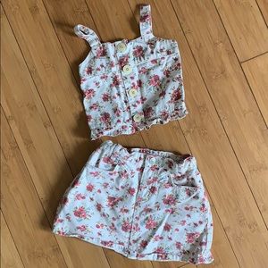 Zara floral Two piece jean skirt outfit.